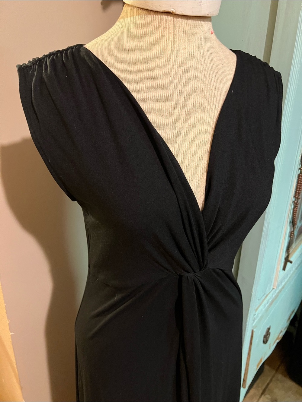 Soma Black Twist Front Deep V Sleeveless Soft Jersey Maxi Lounge Dress Medium M - Picture 4 of 11